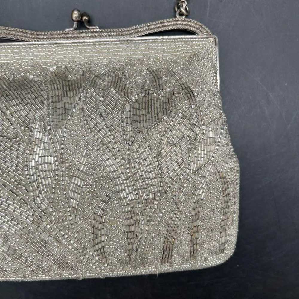 Beaded bag, Party bag, Showa retro, Silver tone, … - image 6