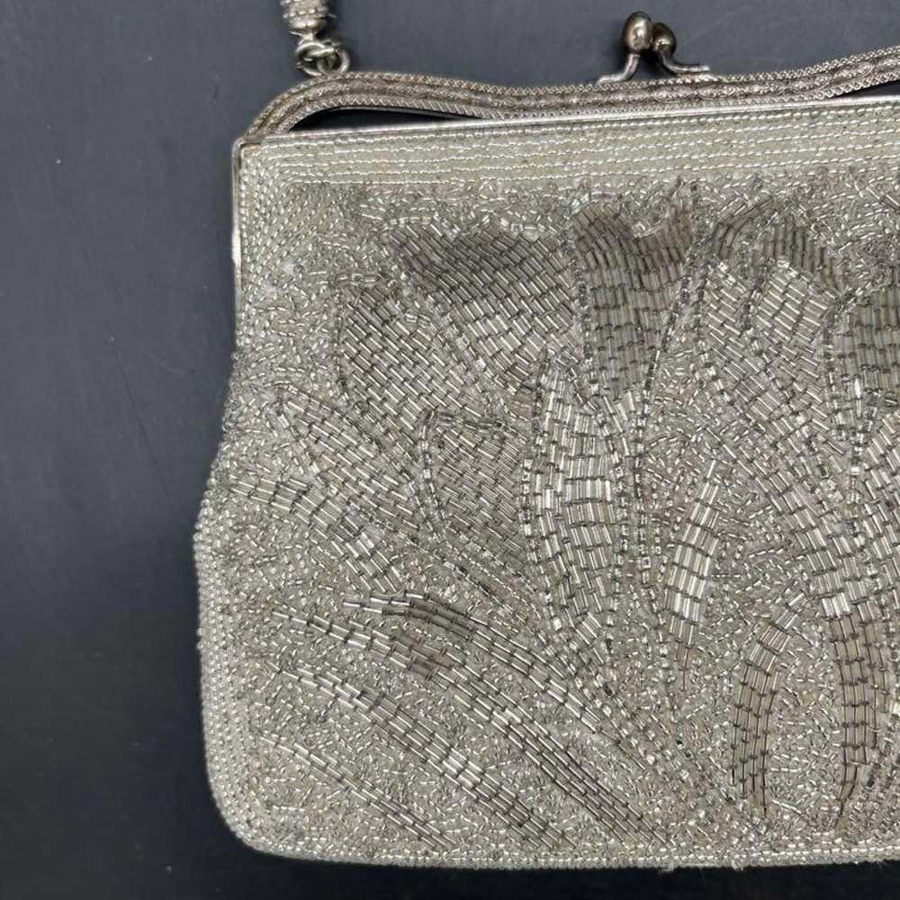 Beaded bag, Party bag, Showa retro, Silver tone, … - image 7