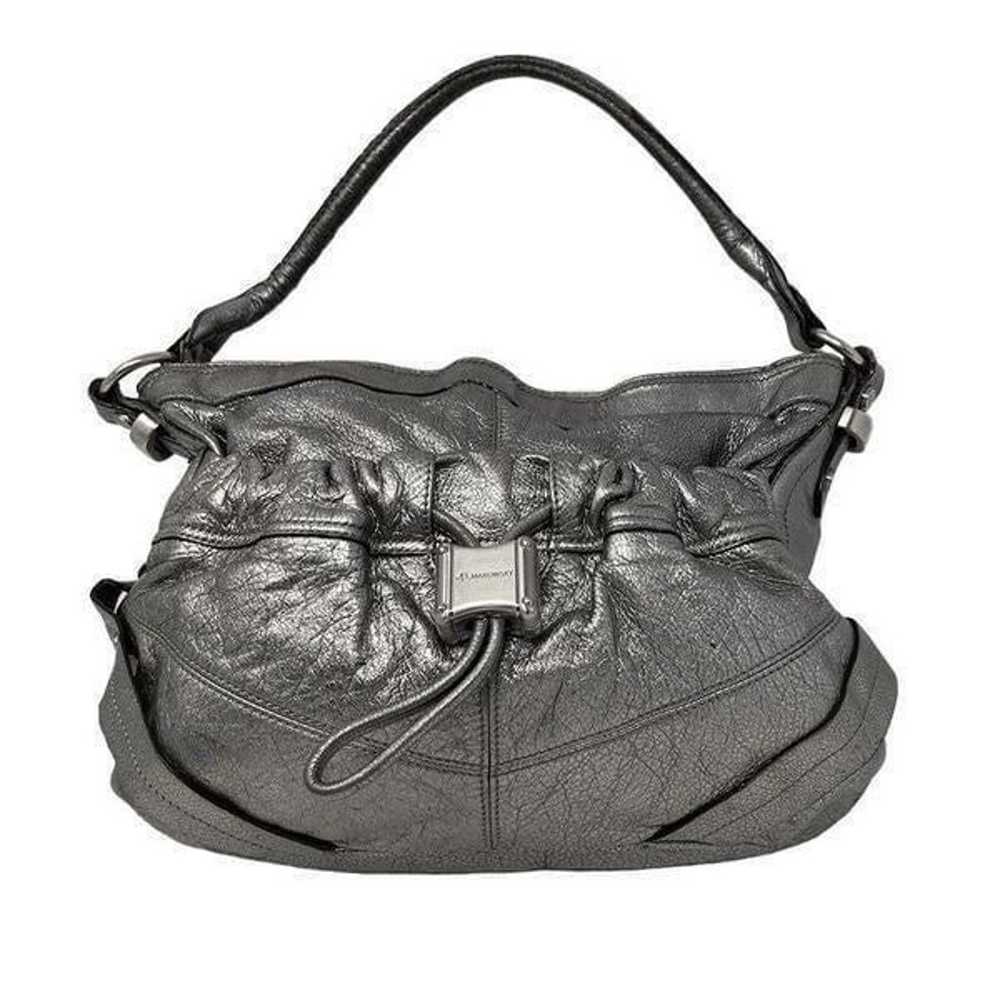 B. Makowski Leather Pewter Silver Hobo Purse Tote… - image 1