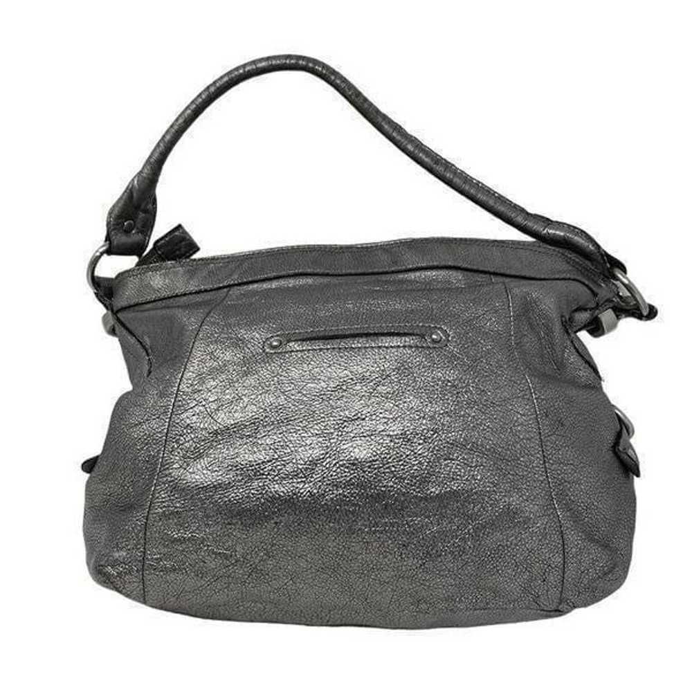 B. Makowski Leather Pewter Silver Hobo Purse Tote… - image 2