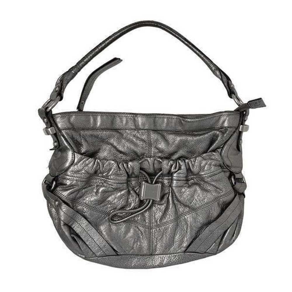 B. Makowski Leather Pewter Silver Hobo Purse Tote… - image 8