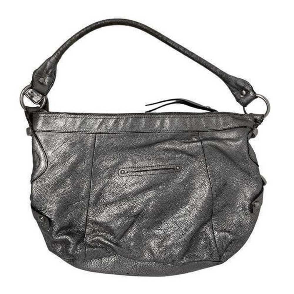 B. Makowski Leather Pewter Silver Hobo Purse Tote… - image 9