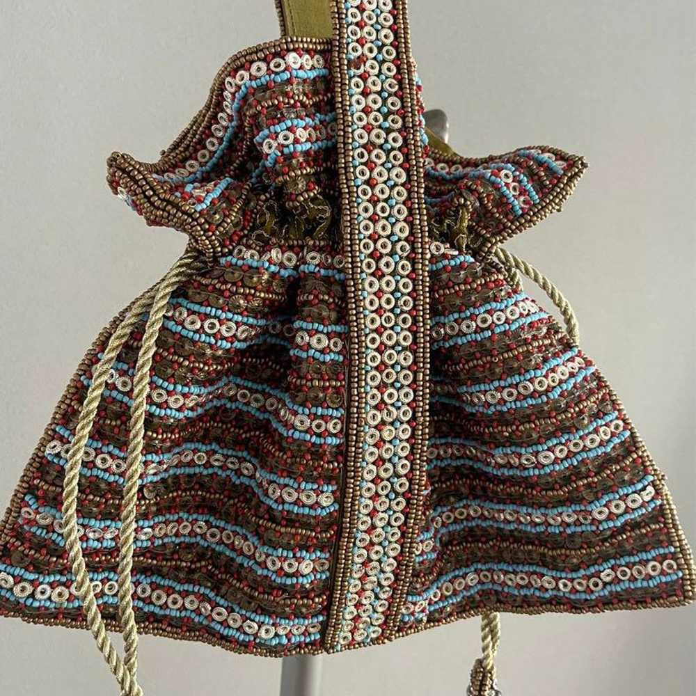 Vintage beaded drawstring bag - image 2