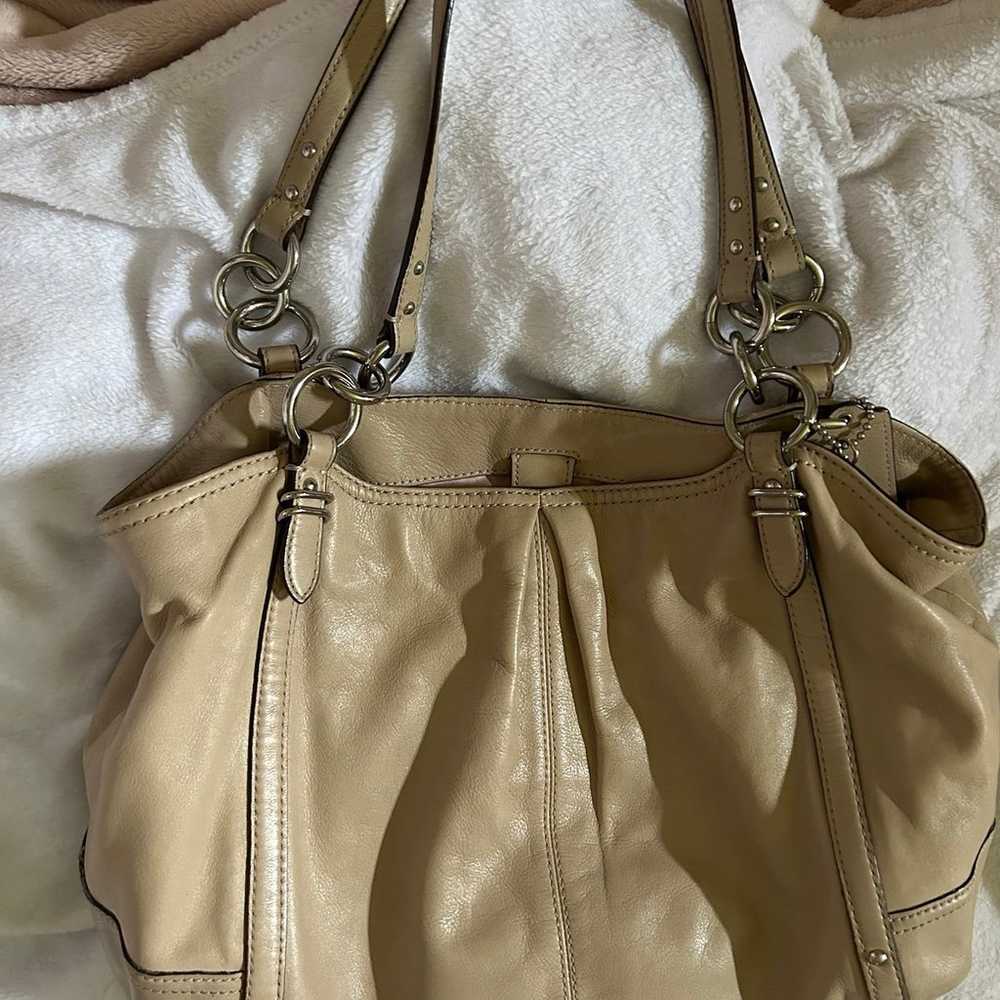 Coach Alexandra Tote Bag Beige Khaki Tan Leather - image 1