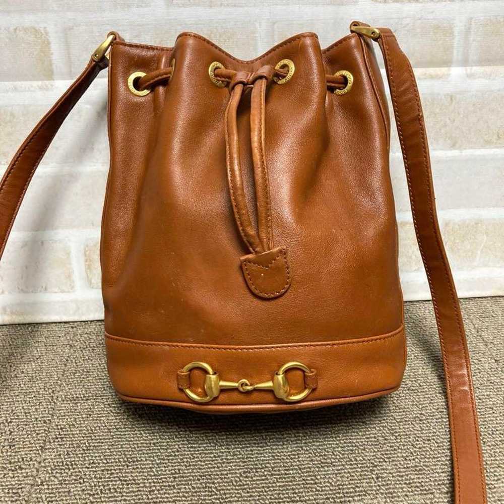 Old Gucci Horsebit Brown Leather Drawstring Mini … - image 1