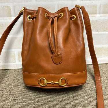 Old Gucci Horsebit Brown Leather Drawstring Mini … - image 1