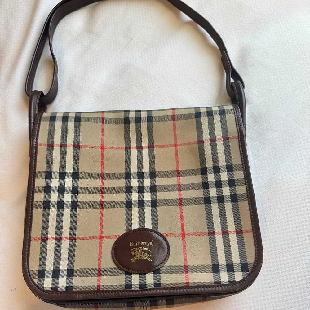 Burberrys Shoulder Bag Check Vintage Canvas Leath… - image 1