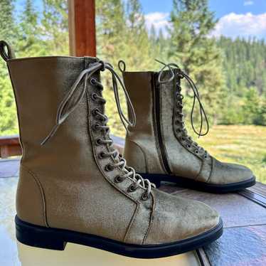 French Blu Women Green Velvet Lace up Boots SZ 39… - image 1