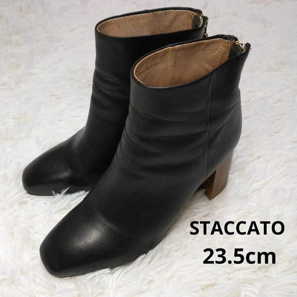 Staccato [23.5cm] Leather Short Boots with Wood H… - image 1