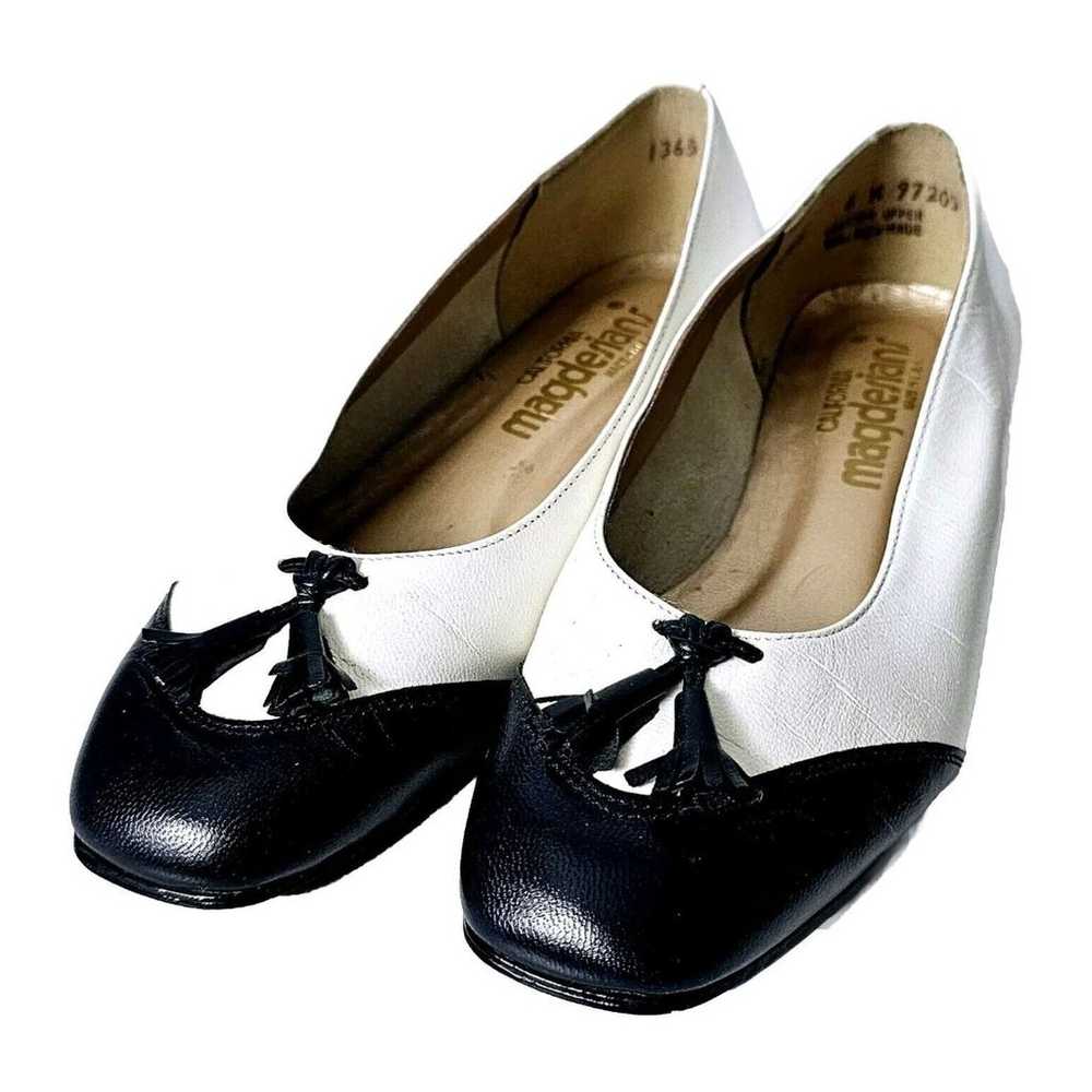 Leather Black White Tassle Loafer Flats Magdesian… - image 1