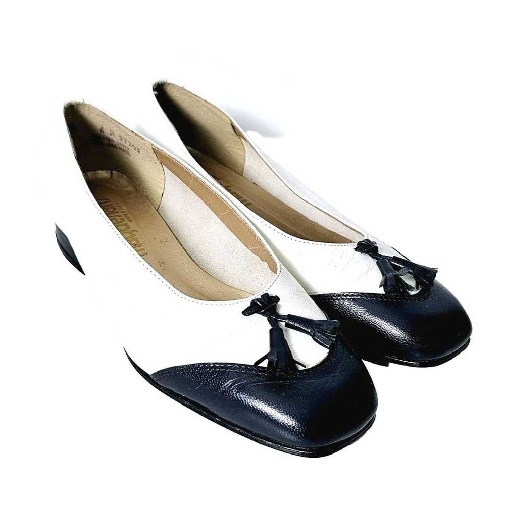 Leather Black White Tassle Loafer Flats Magdesian… - image 3