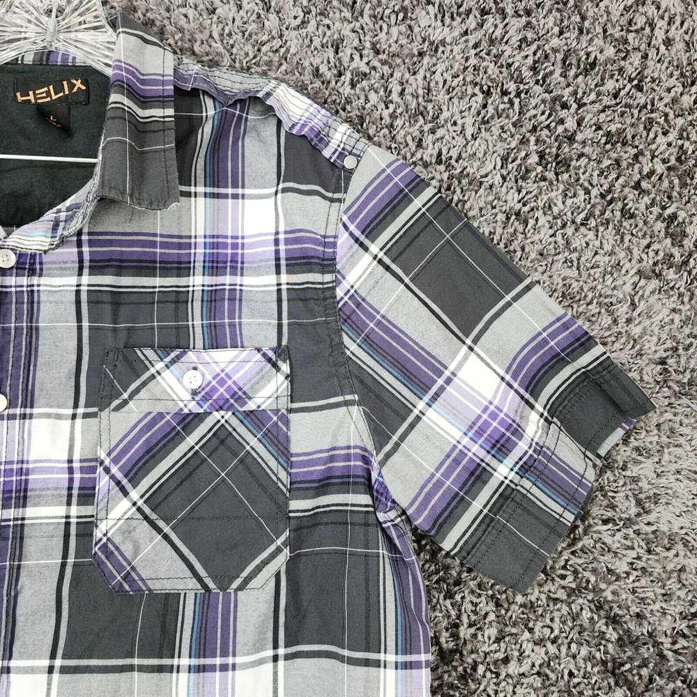 Vintage Helix Mens Purple Black Plaid Short Sleev… - image 3