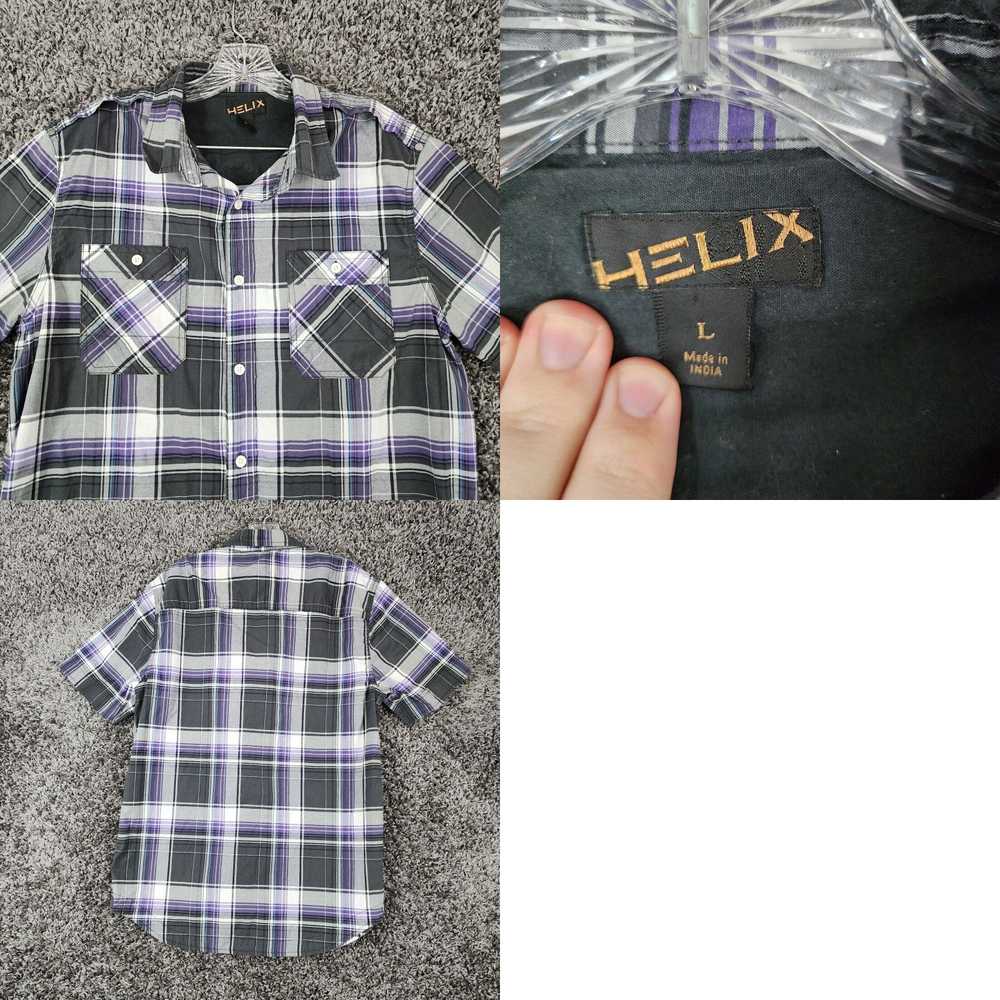 Vintage Helix Mens Purple Black Plaid Short Sleev… - image 4