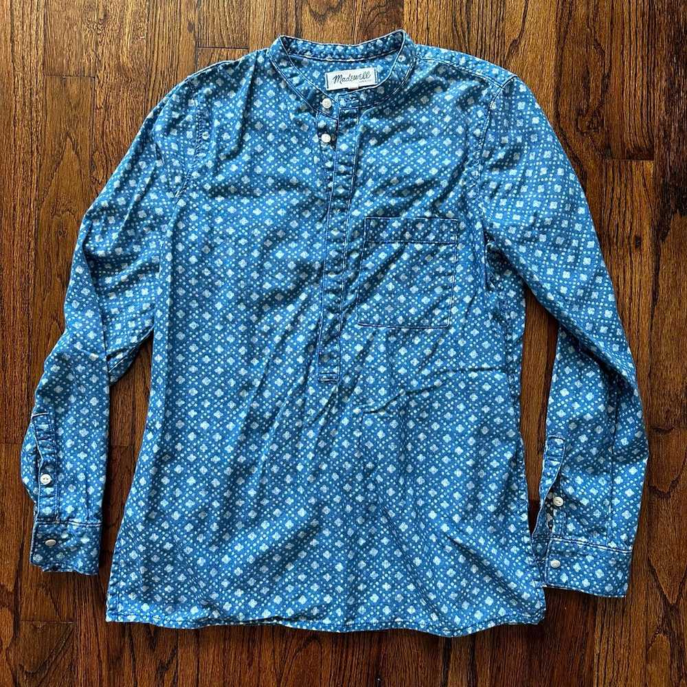 Madewell Floral Stamp Chambray Pullover Top Small… - image 2