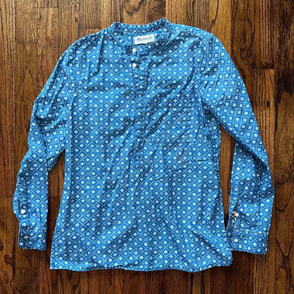 Madewell Floral Stamp Chambray Pullover Top Small… - image 3