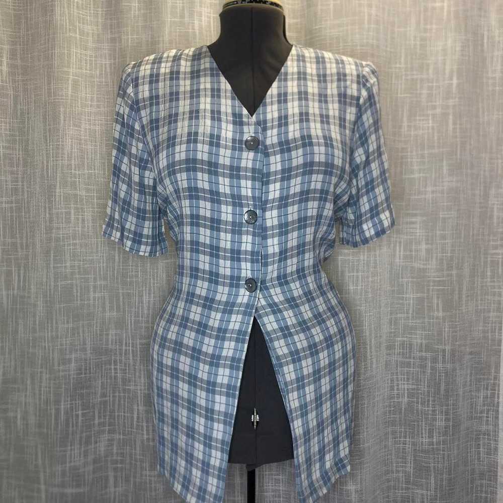 VINTAGE GINGHAM V NECK TOP M - image 1