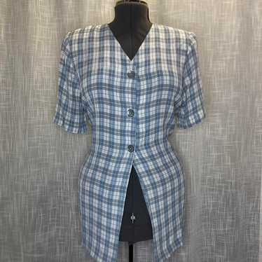 VINTAGE GINGHAM V NECK TOP M