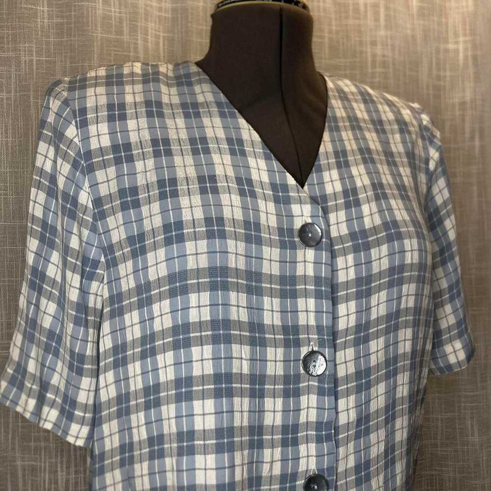 VINTAGE GINGHAM V NECK TOP M - image 4