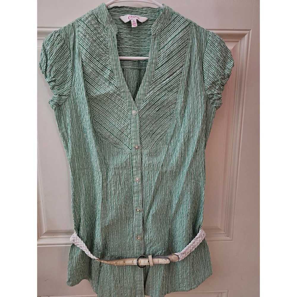 Vintage Y2K Candie's Green and White striped top … - image 1