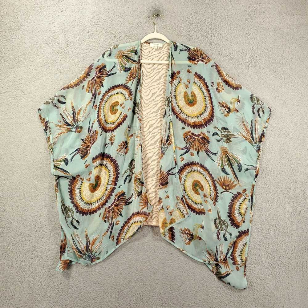 Vintage Umgee Cardigan 1XL Light Blue Feathers Ze… - image 2