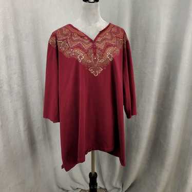 Vintage Catherines Blouse Womens 4X Maroon Geomet… - image 1