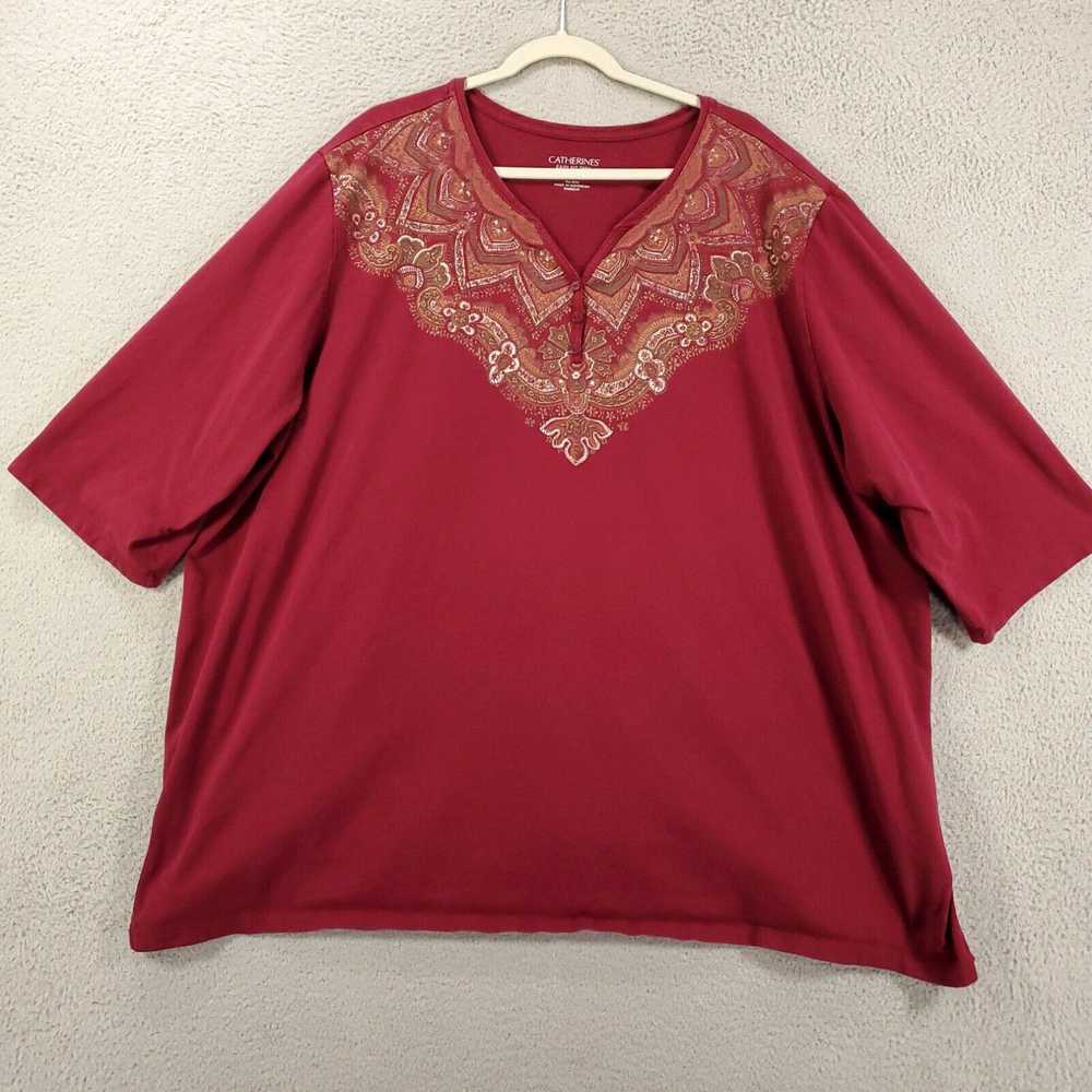 Vintage Catherines Blouse Womens 4X Maroon Geomet… - image 2