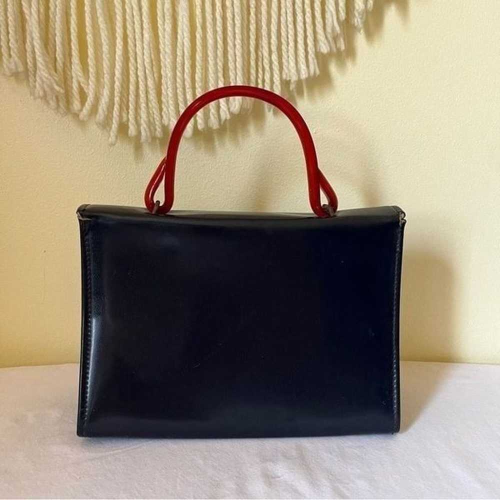 Vintage 50s 60s Retro Navy Blue Handbag Red Lucit… - image 4