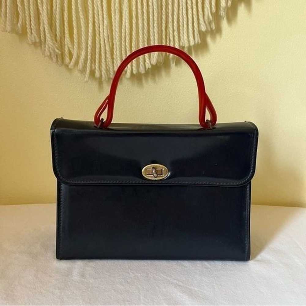 Vintage 50s 60s Retro Navy Blue Handbag Red Lucit… - image 8