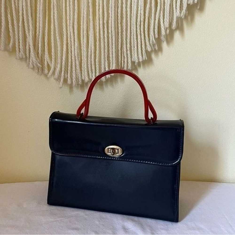 Vintage 50s 60s Retro Navy Blue Handbag Red Lucit… - image 9