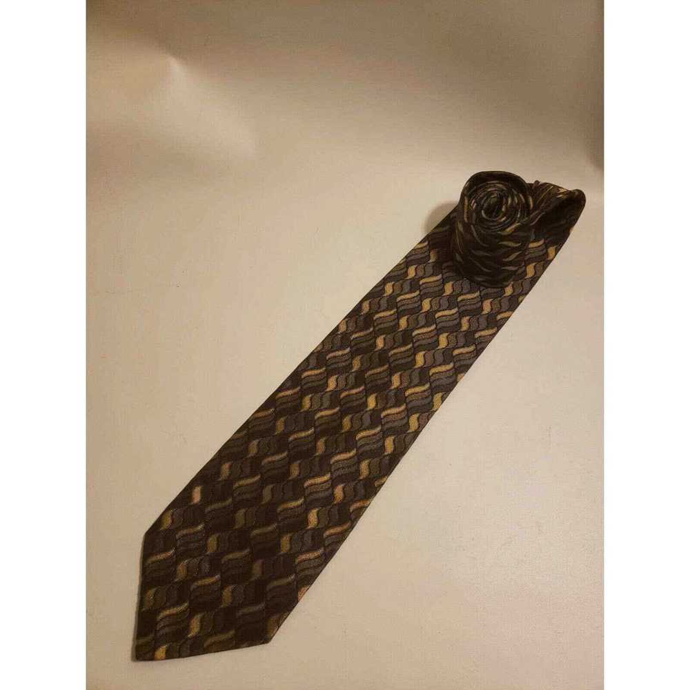 Vintage Bachrach Men's Neck Tie Blue Tan Geometri… - image 1