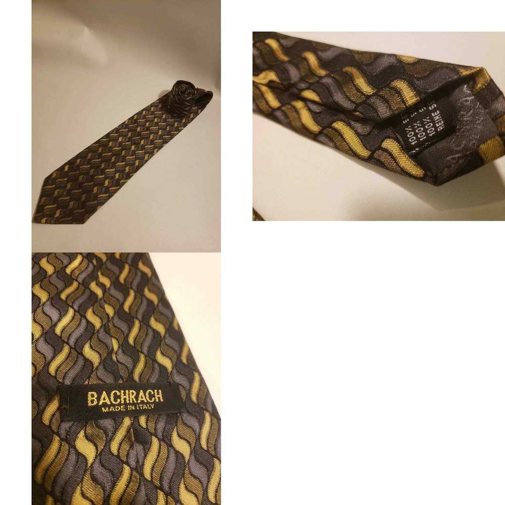 Vintage Bachrach Men's Neck Tie Blue Tan Geometri… - image 4