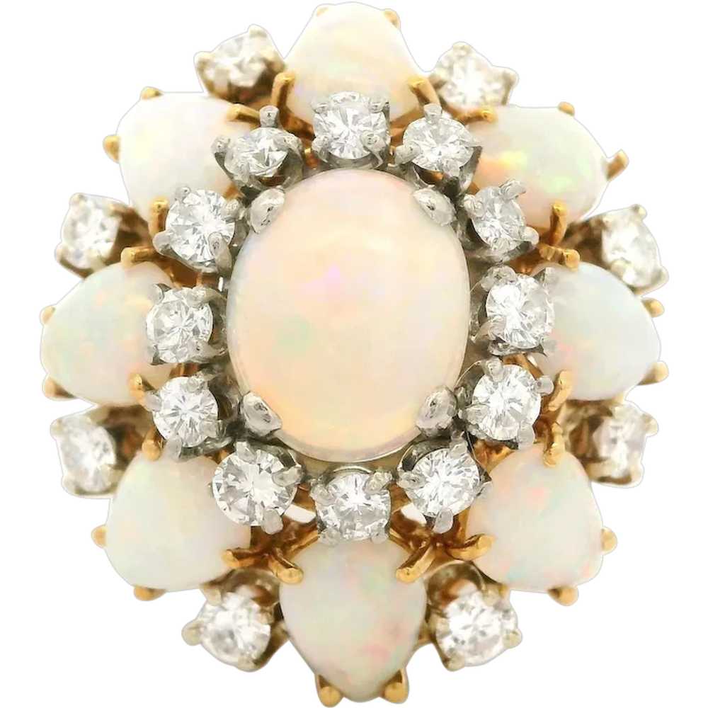 Vintage 18k Yellow Gold Opal & 1.40ctw Diamond La… - image 1