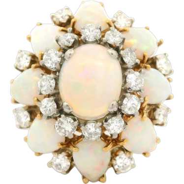 Vintage 18k Yellow Gold Opal & 1.40ctw Diamond La… - image 1