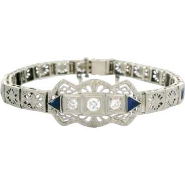 Antique Art Deco 14k Gold & Platinum Sapphire Dia… - image 1