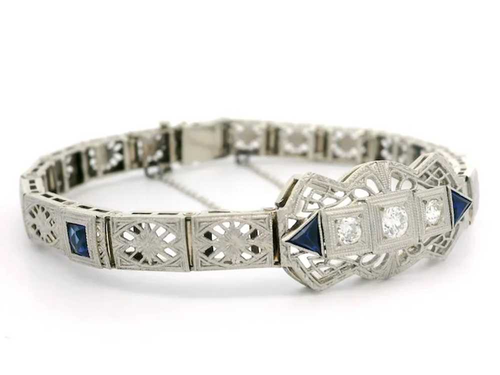 Antique Art Deco 14k Gold & Platinum Sapphire Dia… - image 2