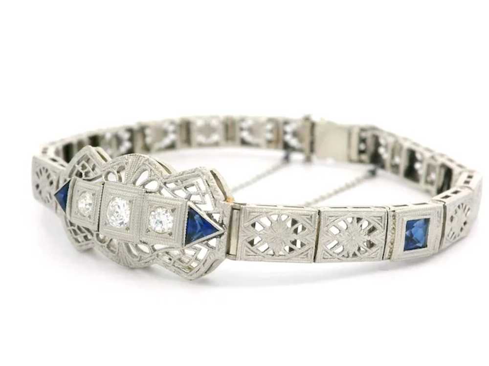 Antique Art Deco 14k Gold & Platinum Sapphire Dia… - image 3