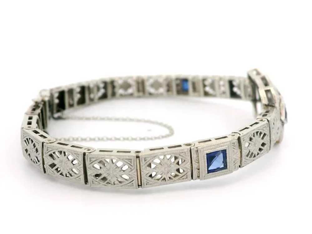 Antique Art Deco 14k Gold & Platinum Sapphire Dia… - image 4