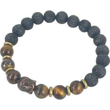 Buddha Copper Lava Rock and Tiger Eye Beaded Brace