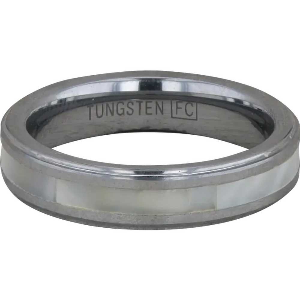 Men's Tungsten Beveled Edge Band with Mother of P… - image 1