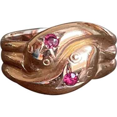 Edwardian Double Snake Ring Ruby Heads 9k Gold Dat