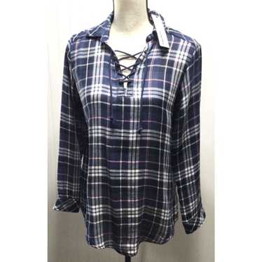 Vintage New SONOMA Womens Small blue plaid cotton 