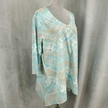 Vintage Chicos 3 Blouse Womens XL Aqua Tan Tie Dy… - image 1