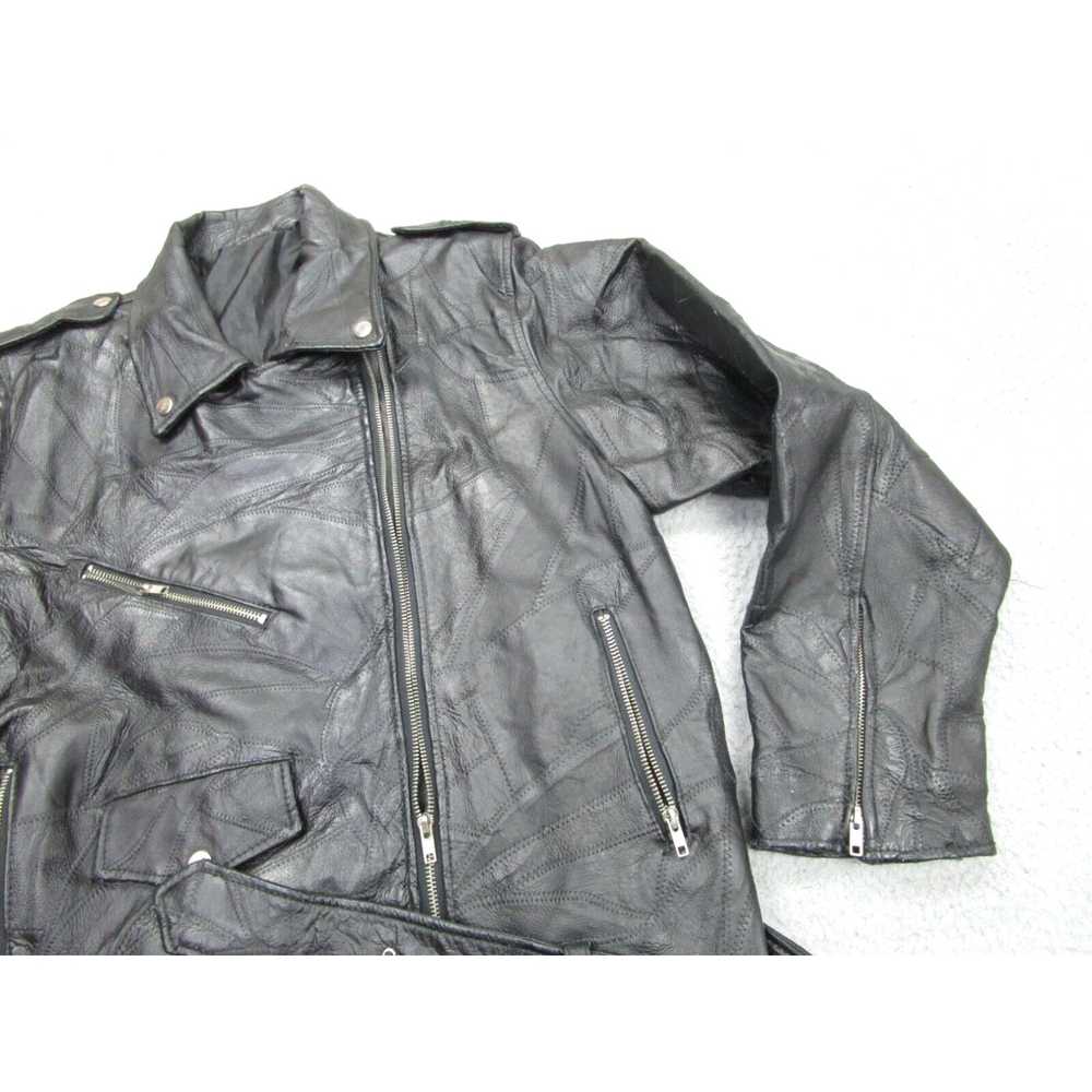 Vintage VINTAGE Leather Jacket Mens L Black Veter… - image 3