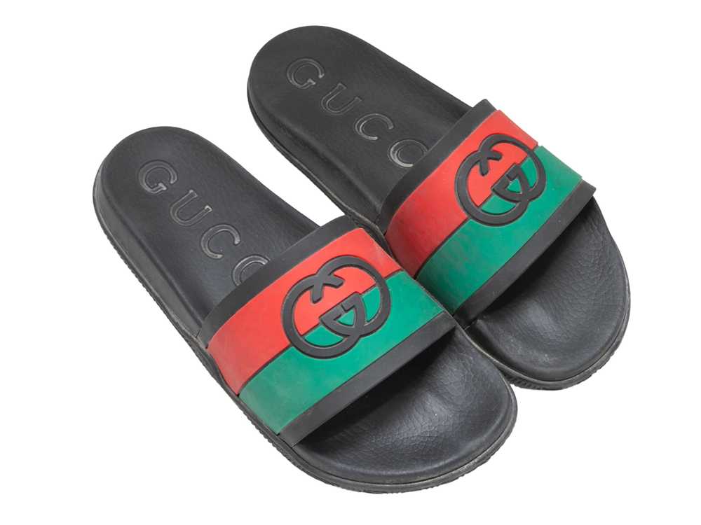 Black & Multicolor Gucci Men's Rubber Slide Sanda… - image 2