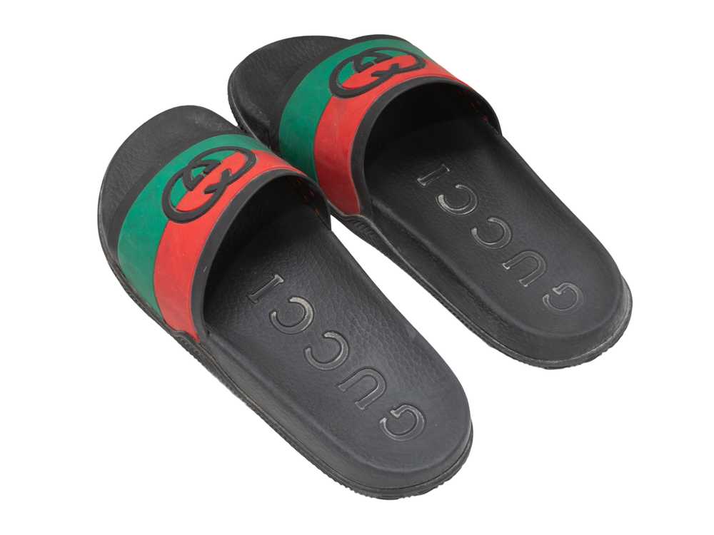 Black & Multicolor Gucci Men's Rubber Slide Sanda… - image 3