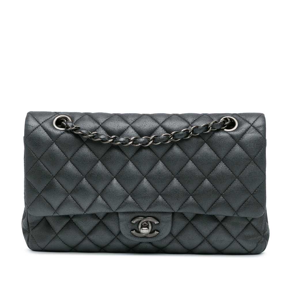 Silver Chanel Medium Classic Lambskin Double Flap… - image 1