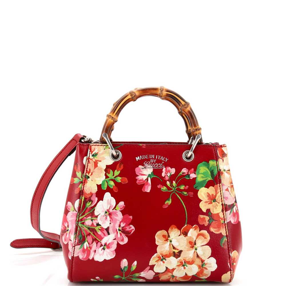 GUCCI Bamboo Shopper Tote Blooms Print Leather Mi… - image 1