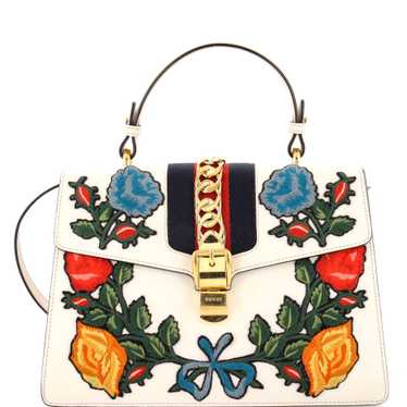 GUCCI Sylvie Top Handle Bag Embroidered Leather Me