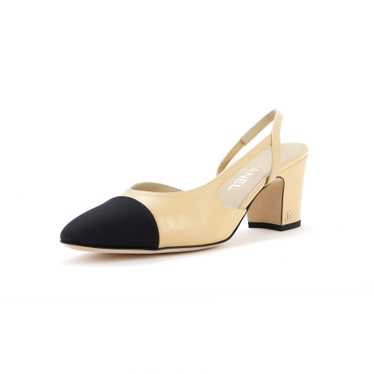 CHANEL Womenâs Cap Toe Slingback Pumps Leather