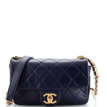 CHANEL Crystal Pearls Chain Flap Bag Quilted Calf… - image 1